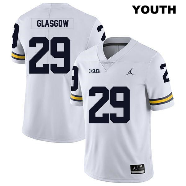 Youth NCAA Michigan Wolverines Jordan Glasgow #29 White Jordan Brand Authentic Stitched Legend Football College Jersey QB25L65AO